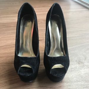 Beau + Ashe black suede heels